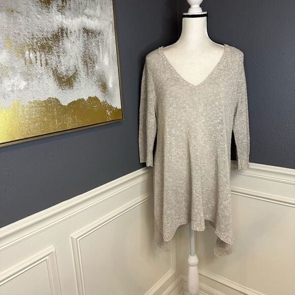 EILEEN FISHER Linen Blend V-neck Knit Tunic - Picture 1 of 8